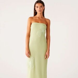 Peppermayo Sassafras Beaded Flower Strapless Maxi Dress - Lime